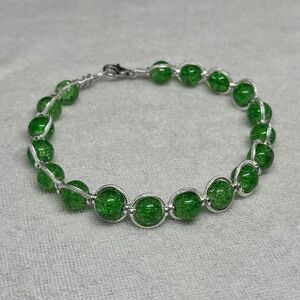 Green Beaded Bracelet with Silver Accents